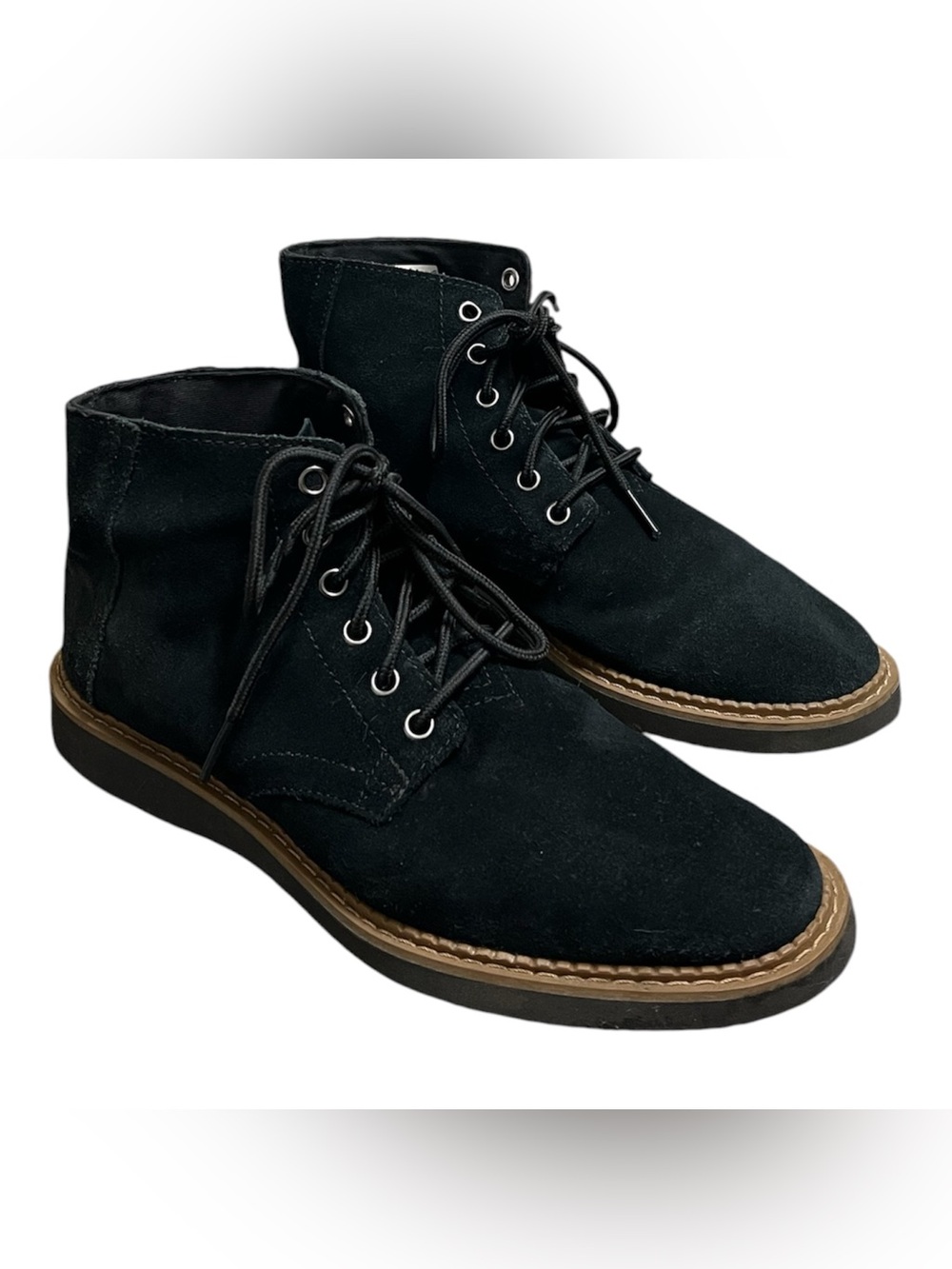 Toms Black Suede Chukka Desert Boots with Tan Welt - Size 8 Men’s